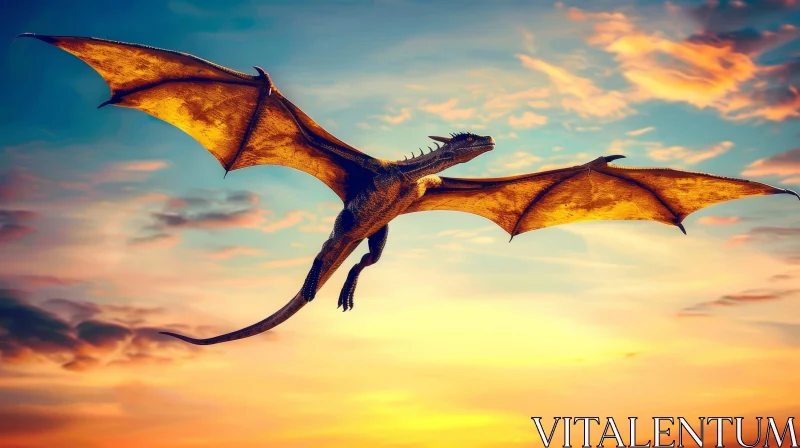 Dragon Flying in Vibrant Sky - Digital Painting AI Image