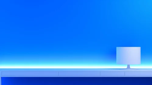 Elegant Blue Room with White Table and Glowing Lamp