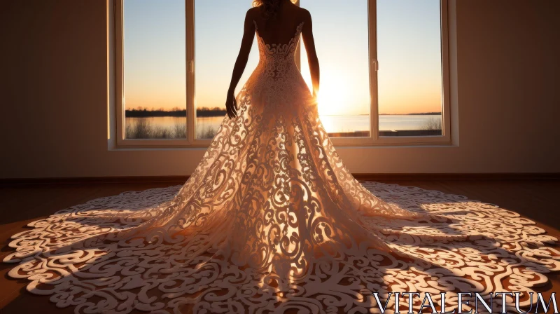 Elegant Wedding Dress Silhouette in Sunlight AI Image