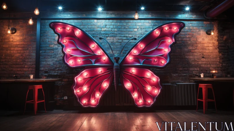 Enchanting Light Bulb Butterfly on Brick Wall AI Image
