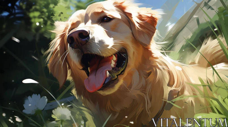 Golden Retriever Dog Digital Painting in Realistic Style AI Image