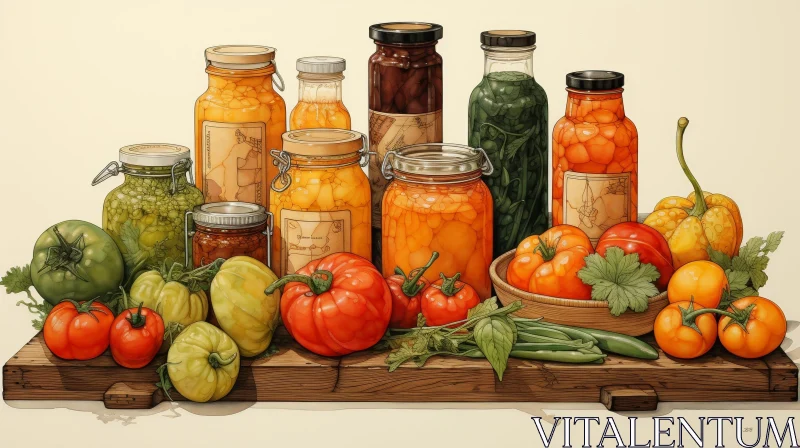 AI ART Rustic Still Life with Canned Goods and Fresh Produce