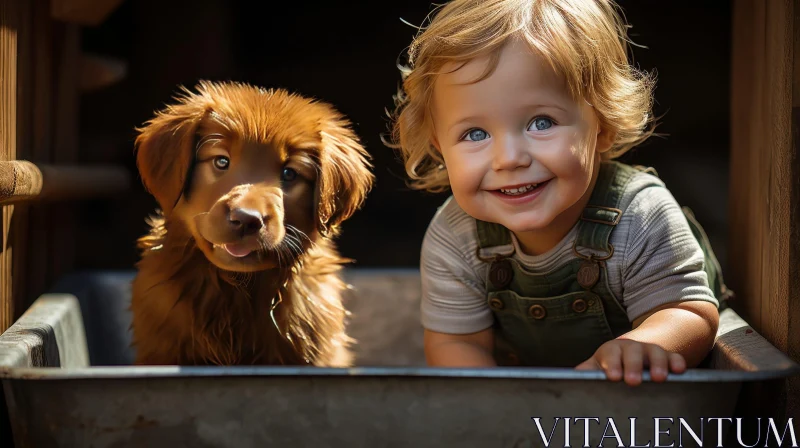 Sweet Toddler and Puppy Moment AI Image