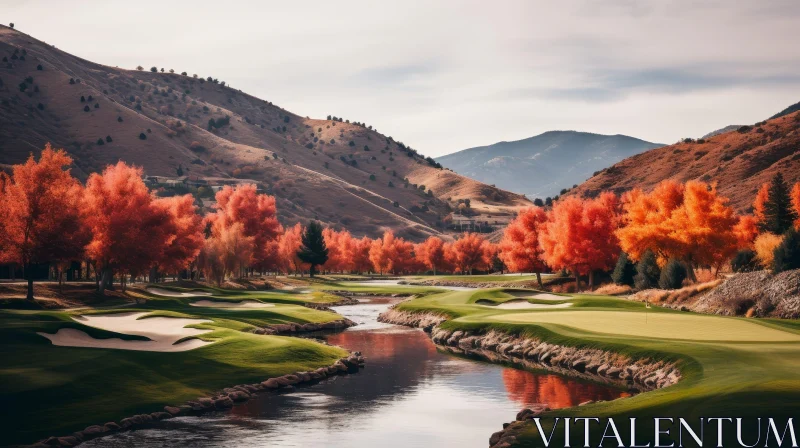AI ART Tranquil Autumn Golf Course Landscape
