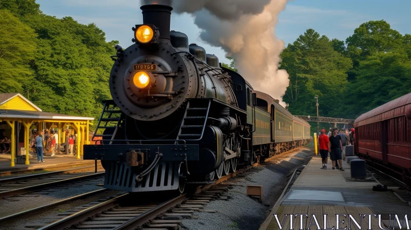 Vintage Steam Locomotive Passing Train Station AI Image