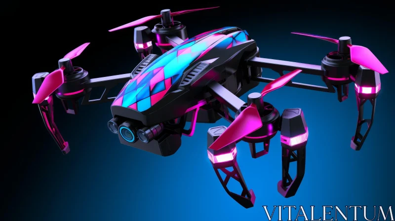 AI ART Black Drone with Pink and Blue Geometric Shapes - Tech Innovation