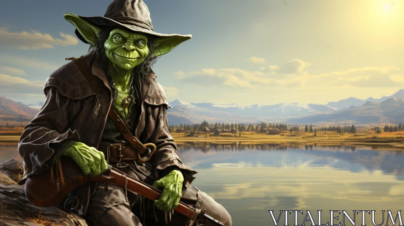 Green-skinned Goblin by the Lake - Digital Fantasy Art AI Image