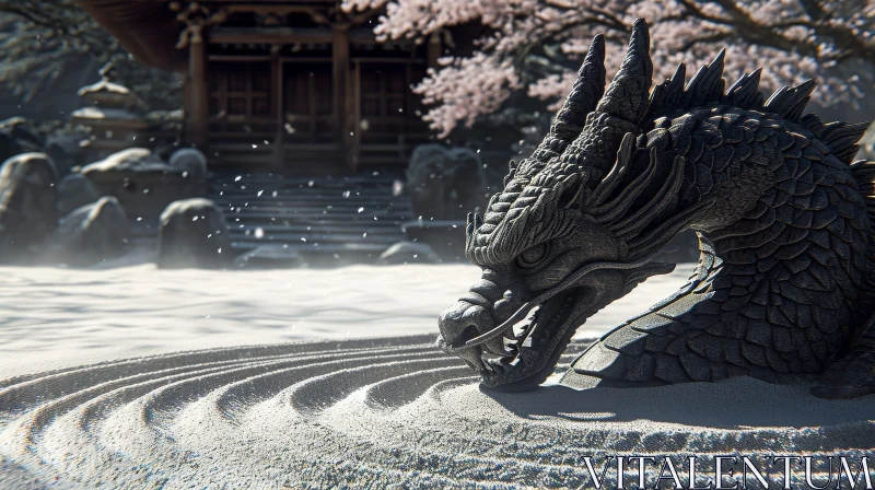 Japanese Garden in Snow - Realistic 3D Rendering AI Image