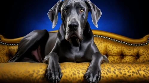 Serious Great Dane Dog on Yellow Sofa
