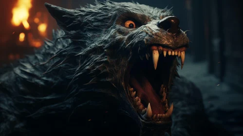 Sinister Werewolf Close-Up: Ready to Attack