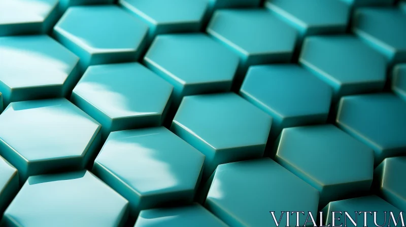 Turquoise Glossy Hexagons - 3D Geometric Illustration AI Image