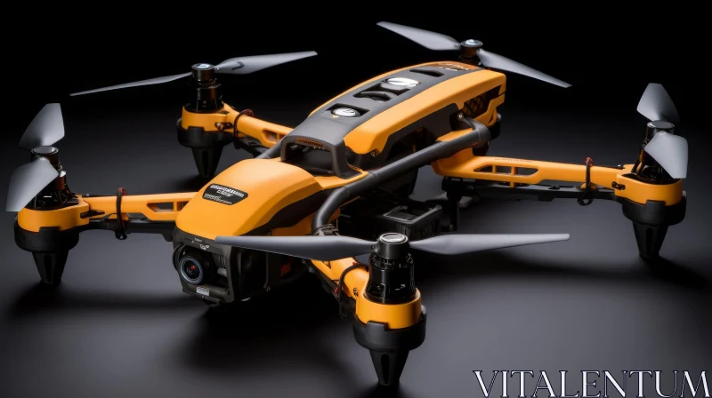 Yellow and Black Drone with Camera on Black Surface AI Image