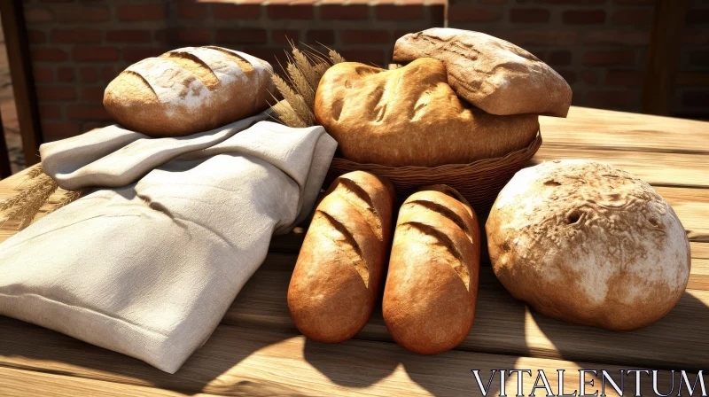 AI ART Delicious Bread Selection on Wooden Table