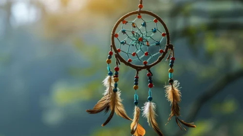 Dreamcatcher Hanging in Forest - Close-Up Nature Image