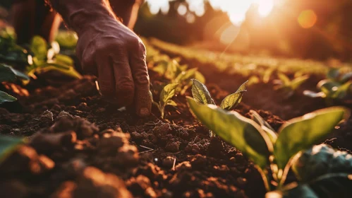 Farmer Planting Tobacco Seedling in Dry Soil