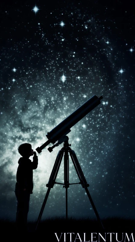Starry Night Sky with Boy and Telescope AI Image