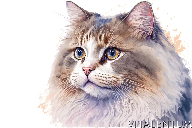 Watercolor Cat Portrait: Delicate Realism and Detailed Illustration AI Image