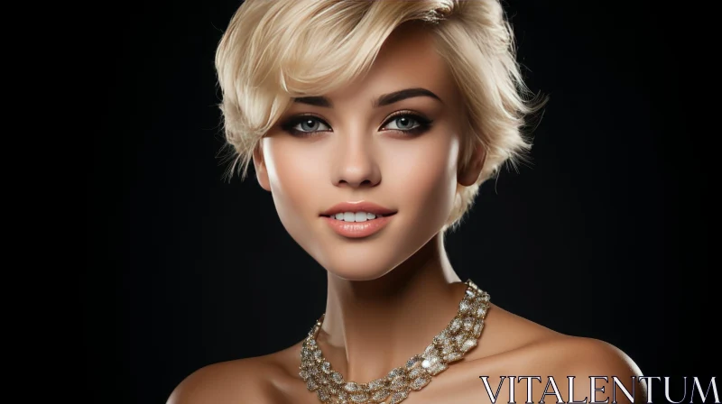 Young Blonde Woman Portrait with Diamond Necklace AI Image