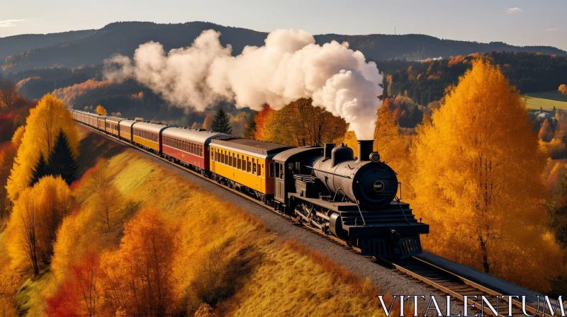 Autumn Forest Steam Train Photography AI Image