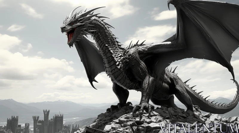 Black Dragon Digital Painting on Cliff AI Image