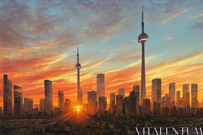 Captivating City Skyline at Sunset | Hyper-Realistic Contemporary Canadian Art AI Image