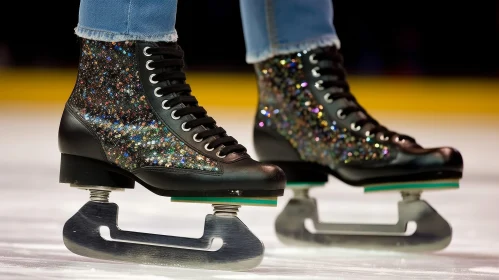 Figure Skater in Black Ice Skates on Ice