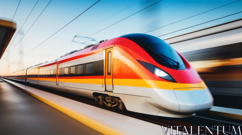 AI ART High-Speed Train Passing Through Modern Railway Station