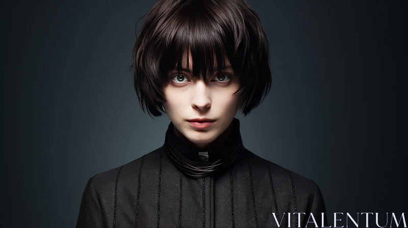 Intense Portrait of a Young Woman in Black Suit AI Image