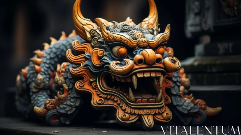 Intricate Chinese Dragon Stone Statue Close-up AI Image