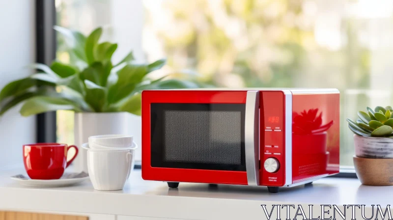 Red Microwave Oven in Kitchen AI Image