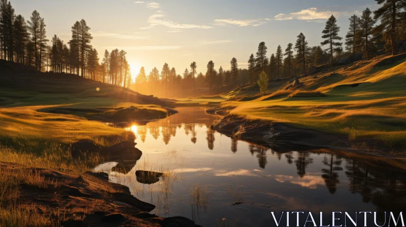 Serene Golf Course Sunset Landscape AI Image