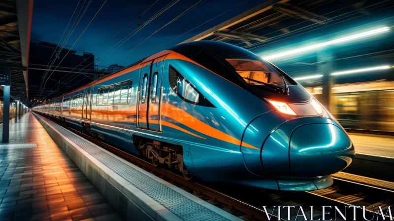 Sleek Modern High-Speed Train at Railway Station AI Image