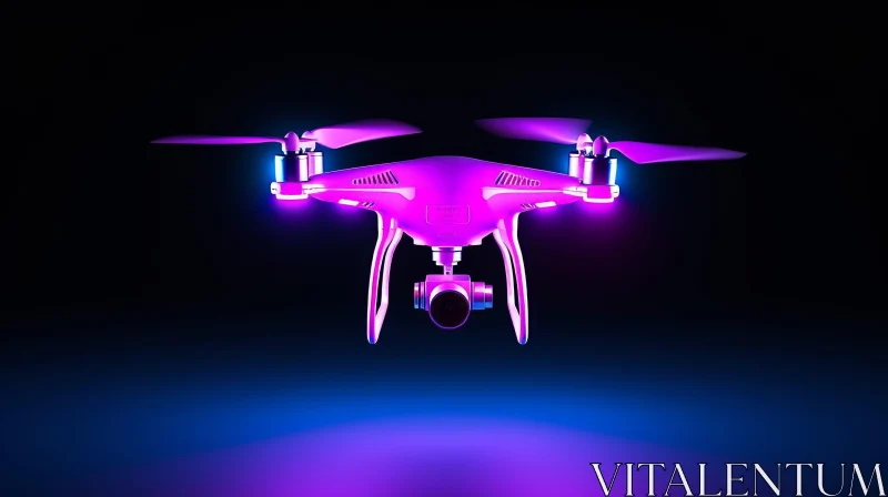 White Drone with Pink and Blue Lights in Dark Space - 3D Rendering AI Image