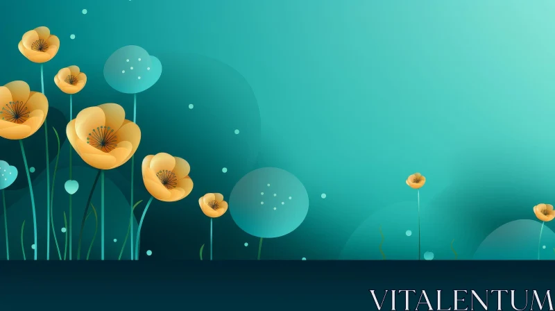 Yellow Flowers on Blue Background | Vector Illustration AI Image