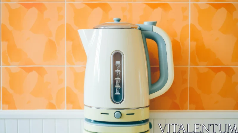 AI ART Blue and White Electric Kettle on Kitchen Counter