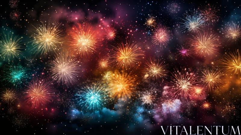 Colorful Fireworks Display in Night Sky - Festive Celebration AI Image