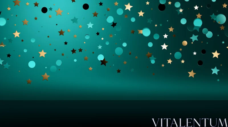 Dark Green Confetti Background - Festive Stars and Circles AI Image