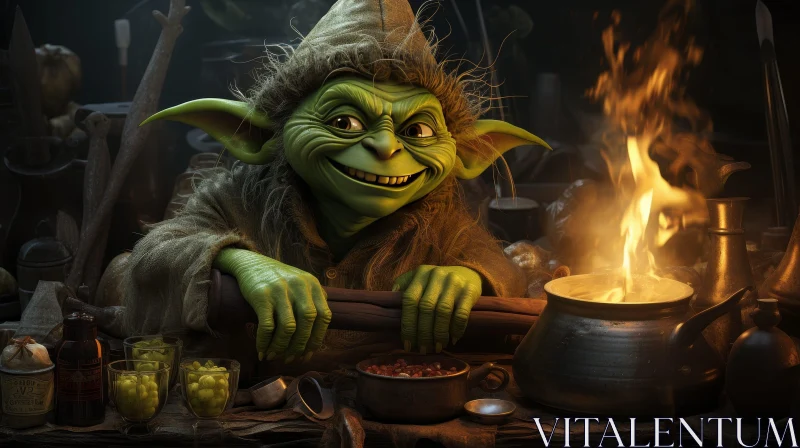 AI ART Fantasy Goblin Cooking Digital Painting