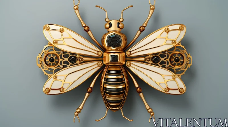 Intriguing Steampunk Bee 3D Rendering AI Image