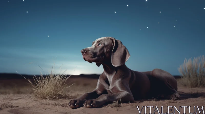 Majestic Weimaraner Dog in Desert Night Sky AI Image