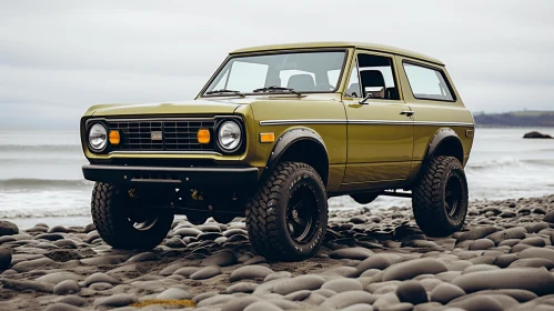 Old Jeep on Rocks Near Ocean | Thriftcore Northwest School Art