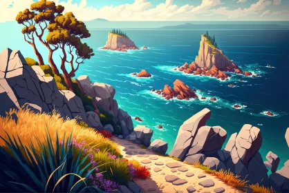 Path Leading to the Sea - Serene Landscape Painting