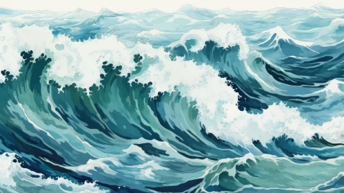 Powerful Waves Watercolor Painting