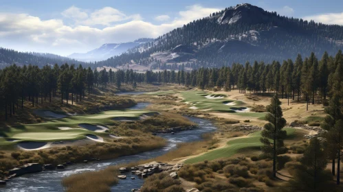Scenic Golf Course in Valley with Mountain View