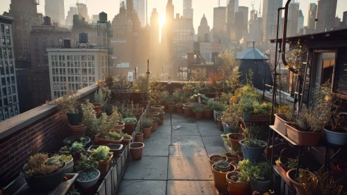 Serene Rooftop Garden in Urban Setting