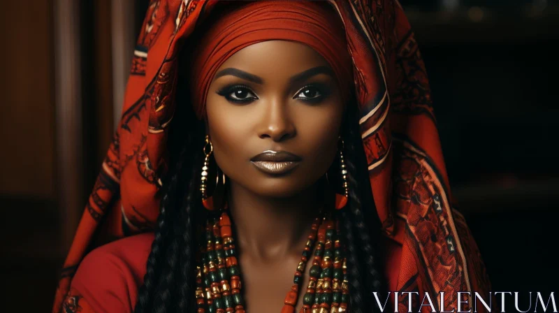Serious African Woman Portrait with Traditional Jewelry AI Image