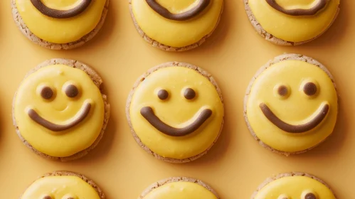 Smiley Face Cookies on Yellow Background
