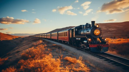Speeding Steam Locomotive in Rural Area