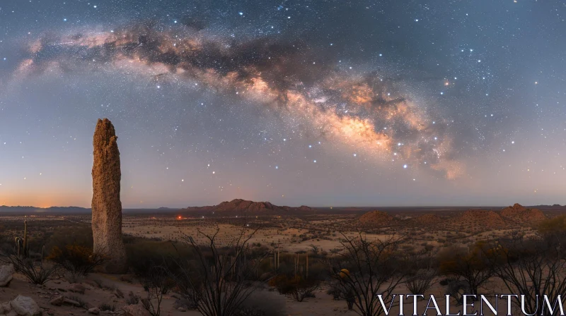 Starry Night Sky over Desert Landscape AI Image