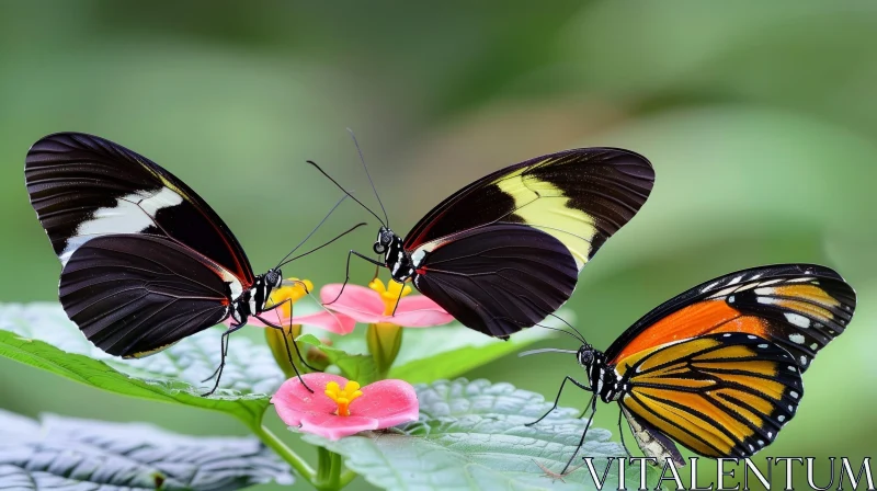 AI ART Beautiful Butterfly Duo on Vibrant Flower